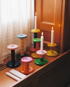 Pesa candlestick High 23 cm, Sky blue-night blue stripe