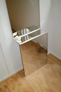 Pleat wall mirror, Polished steel, 227x57 cm