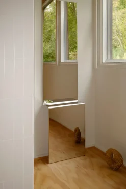 Pleat wall mirror, Polished steel, 227x57 cm