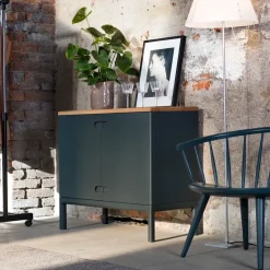Prio cabinet low, Birch white oiled. wooden door