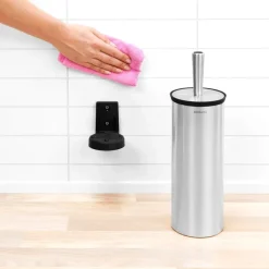 Profile toilet brush with wall mounting, matte steel
