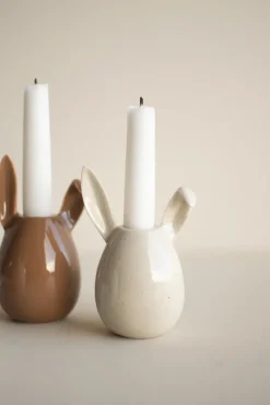 Rabbit candlestick 13 cm, Vanilla