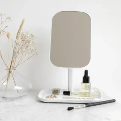 ReNew mirror with storage tray, white