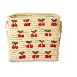 Rice raffia basket with handle 30x30 cm, Cherry