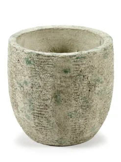 Rustic flower pot stripes M 20.5 cm, Grey