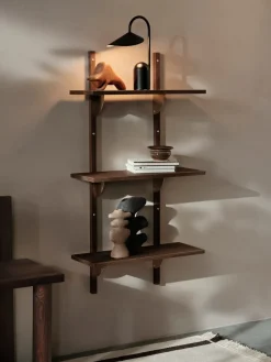Sector shelf triple narrow, Smoked Oak, brass
