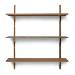 Sector shelf triple wide, Smoked Oak, brass