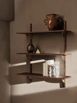 Sector shelf triple wide, Smoked Oak, brass