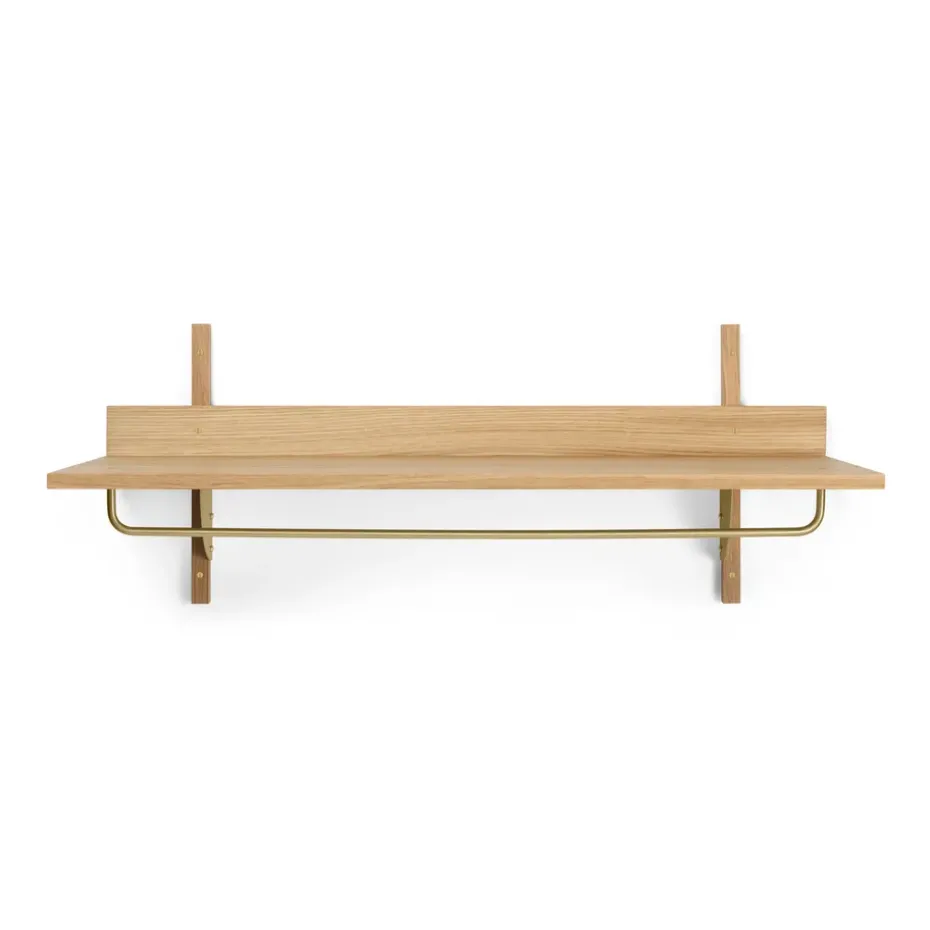 Sector shelf with hanging rail 37x87 cm, Oak-brass
