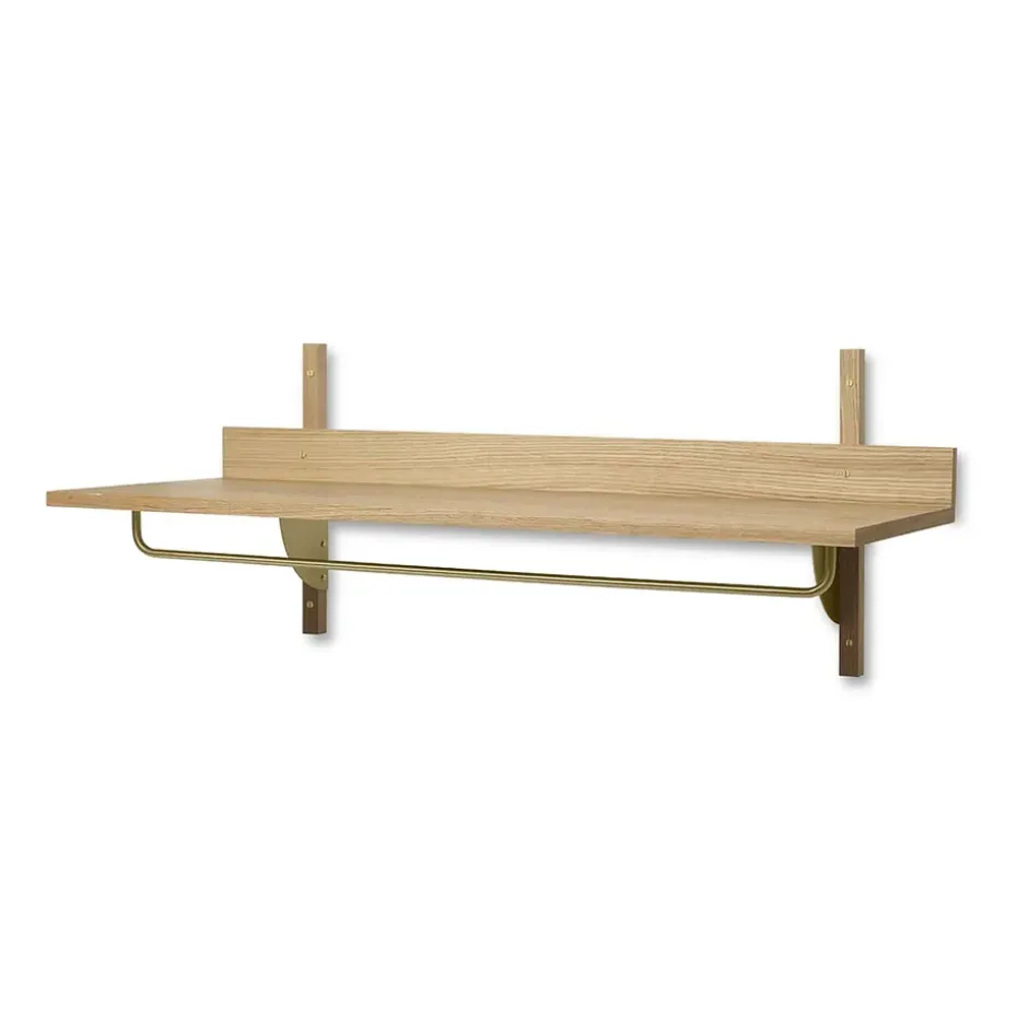 Sector shelf with hanging rail 37x87 cm, Oak-brass