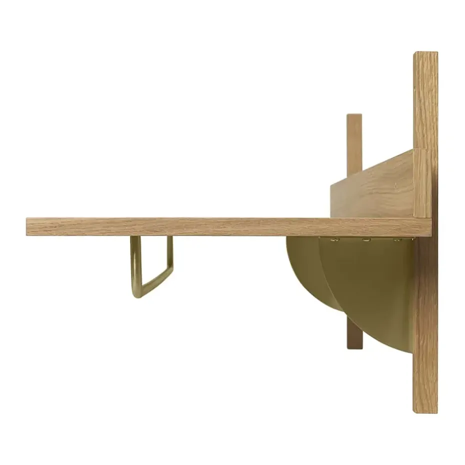 Sector shelf with hanging rail 37x87 cm, Oak-brass