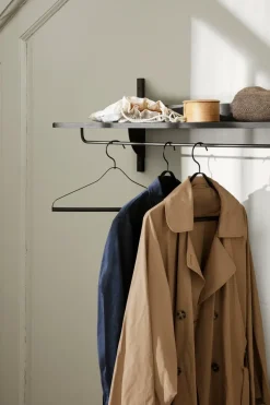 Sector shelf with hanging rail 37x87 cm, Black ash-black brass