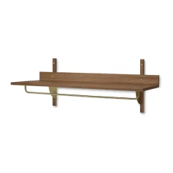 Sector shelf with hanging rail 37x87 cm, Smoked Oak, brass