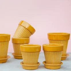 Simona flower pot glazed Ø14 cm, Yellow