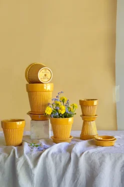 Simona flower pot glazed Ø12 cm, Yellow