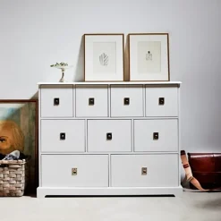 Smögen chest of drawers, white, 4 drawers, chrome
