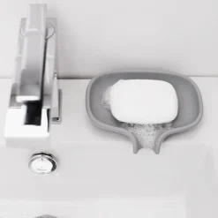 Soap dish with drainage spout silicone, grey