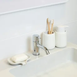 Soap Saver Flow soap dish with drainage spout concrete, White