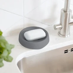 Soap tray with concealed drain spout in silicone - medium, Graphite