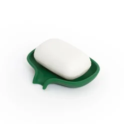 Soap tray with concealed drain spout in silicone - small 8.5x10.8, Dark green