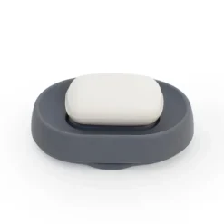 Soap tray with concealed drain spout in silicone - large, Graphite