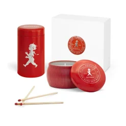 Solstickan gift box scented candles + matchstick tube, Red-scented candle cinnamon & orange
