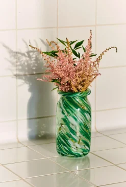 Splash Roll Neck vase S 20.5 cm, Green swirl