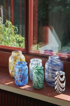 Splash Roll Neck vase S 20.5 cm, Green swirl