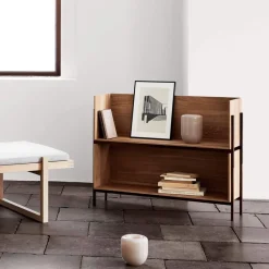 Stack shelf, Oak, add on, dark oiled walnut fitting