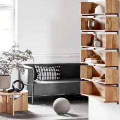 Stack wall shelf, Oak, consoles in dark oiled walnut