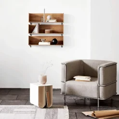 Stack wall shelf, Oak, consoles in dark oiled walnut