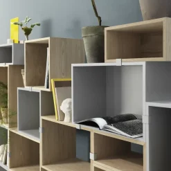 Stacked 2.0 shelving with back plate, large, light grey