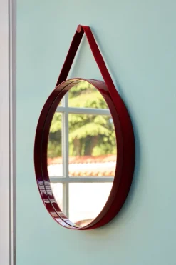 Strap Mirror Ø70 cm, Red