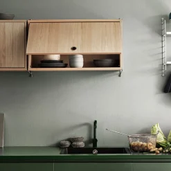 String cabinet with flip door, Ash black stain, 78x30 cm