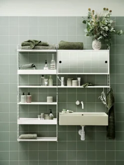 String cabinet with sliding door, White, mirror sliding doors, 78x20 cm