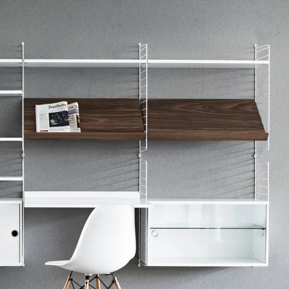 String magazine shelf wood, Ash black stain, 58x30 cm