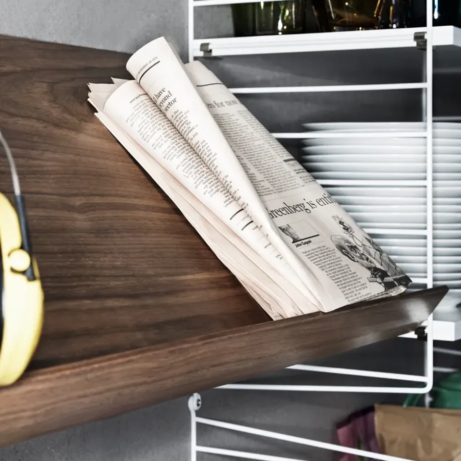 String magazine shelf wood, Ash black stain, 58x30 cm