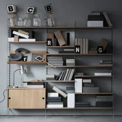String magazine shelf wood, Ash black stain, 58x30 cm