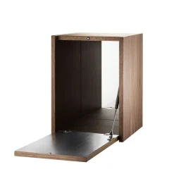 String schnapps cabinet, Walnut, inside of door stainless steel plate, mirrored glass back piece