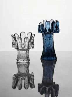 Sunflower candle holder circular glass 18 cm, Blue