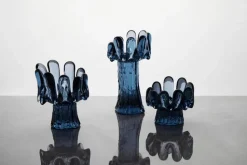 Sunflower candle holder circular glass 18 cm, Blue