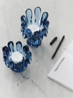 Sunflower candle holder circular glass 11.5 cm, Blue