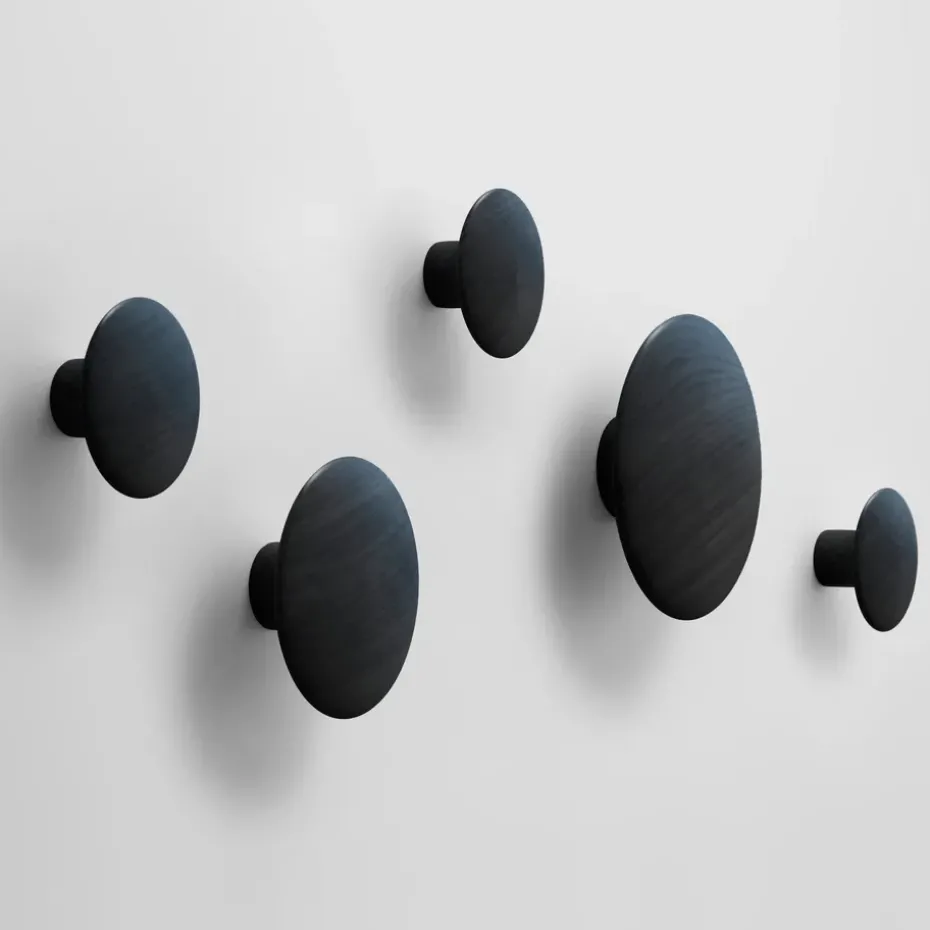 The Dots coat hook black, Ø6,5 cm