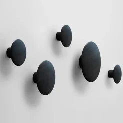 The Dots coat hook black, Ø13 cm
