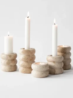 Travertine candle holder, Medium 8 cm