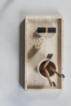 Travertine decorative tray 16x31 cm, Linen