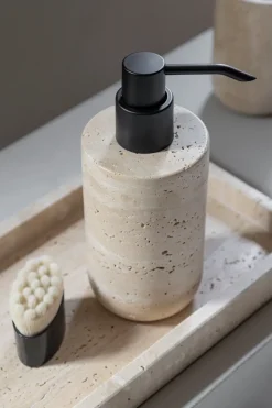 Travertine soap pump 17.5 cm, Linen