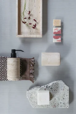 Travertine soap pump 17.5 cm, Linen