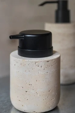 Travertine soap pump 12.5 cm, Linen