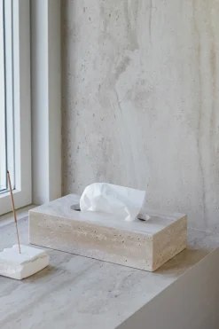 Travertine tissue box 14x25.5 cm, Linen